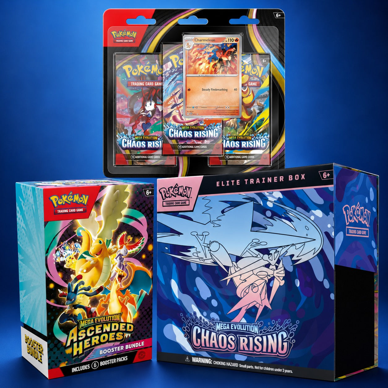 [BUNDLE] ASCENDED HEROES BOOSTER BUNDLE + CHAOS RISING ETB + 3 PACK BLISTER